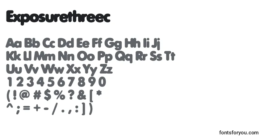 A fonte Exposurethreec – alfabeto, números, caracteres especiais