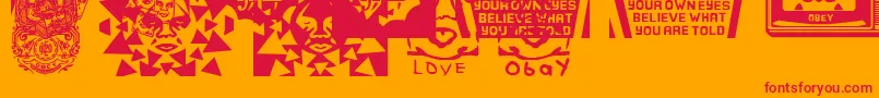 ObeypearsCaps-Schriftart – Rote Schriften auf orangefarbenem Hintergrund