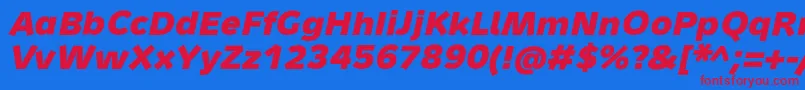 MetronMediumProBoldItalic Font – Red Fonts on Blue Background