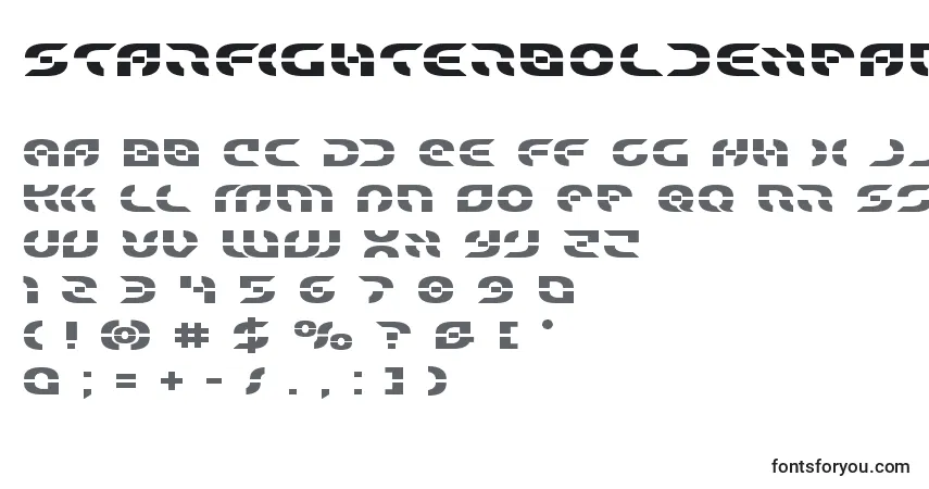 A fonte Starfighterboldexpand – alfabeto, números, caracteres especiais