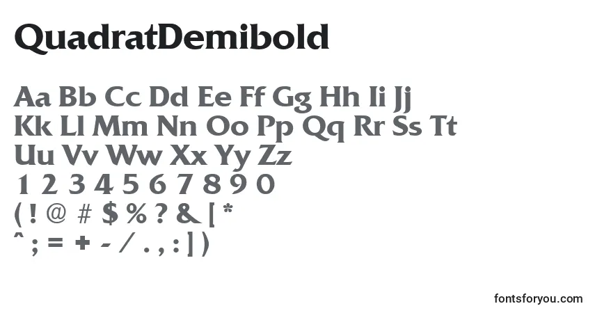 QuadratDemibold-fontti – aakkoset, numerot, erikoismerkit