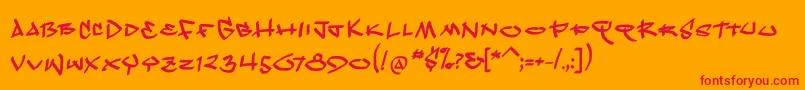 KleinscribereBold-Schriftart – Rote Schriften auf orangefarbenem Hintergrund