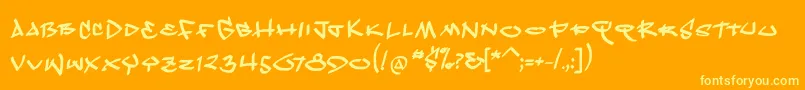 KleinscribereBold-Schriftart – Gelbe Schriften auf orangefarbenem Hintergrund