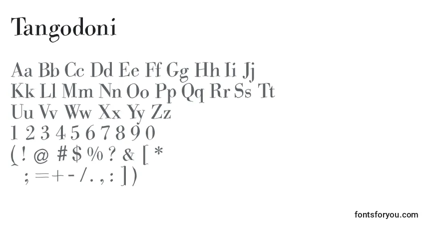 Czcionka Tangodoni – alfabet, cyfry, specjalne znaki