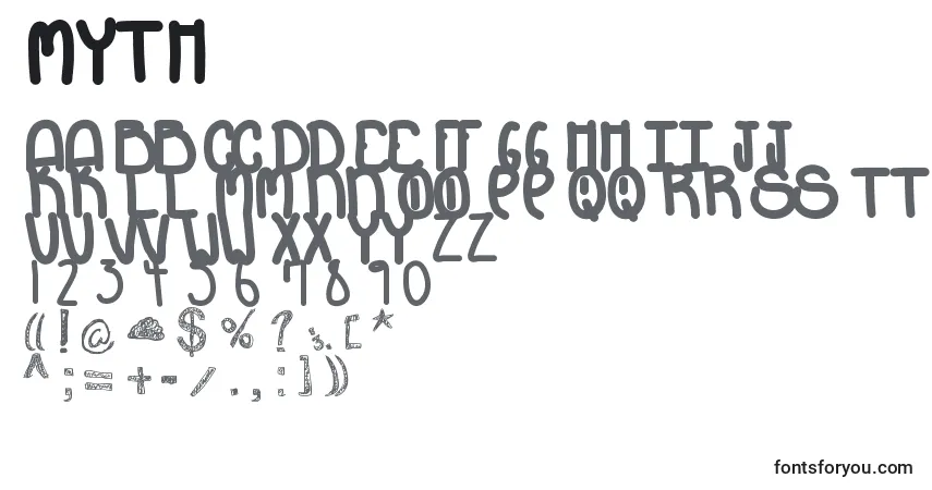 Шрифт Myth – алфавит, цифры, специальные символы
