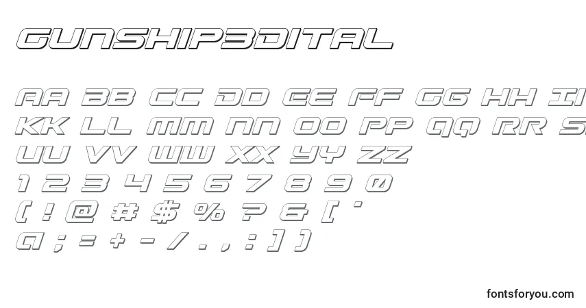 Schriftart Gunship3Dital – Alphabet, Zahlen, spezielle Symbole