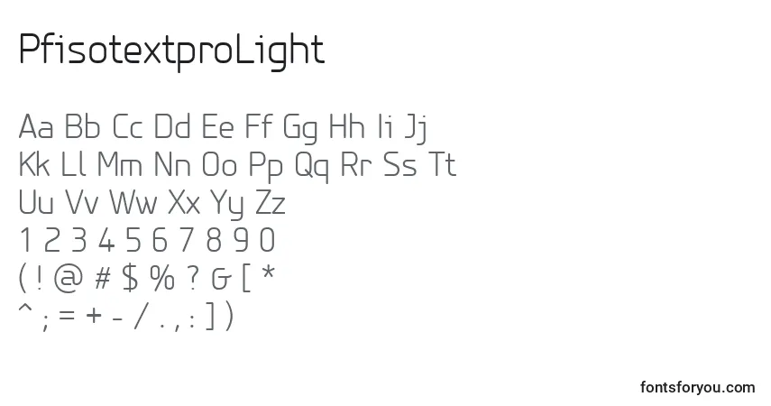 Czcionka PfisotextproLight – alfabet, cyfry, specjalne znaki