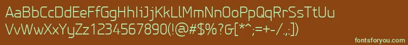 PfisotextproLight-Schriftart – Grüne Schriften auf braunem Hintergrund