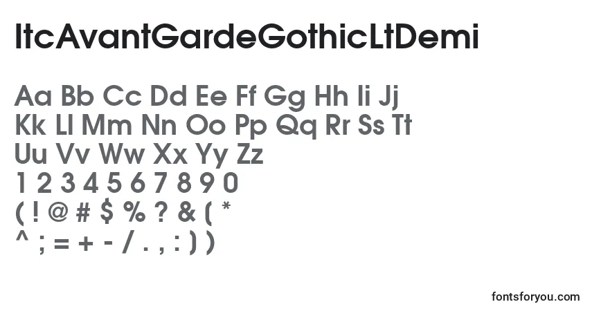 A fonte ItcAvantGardeGothicLtDemi – alfabeto, números, caracteres especiais