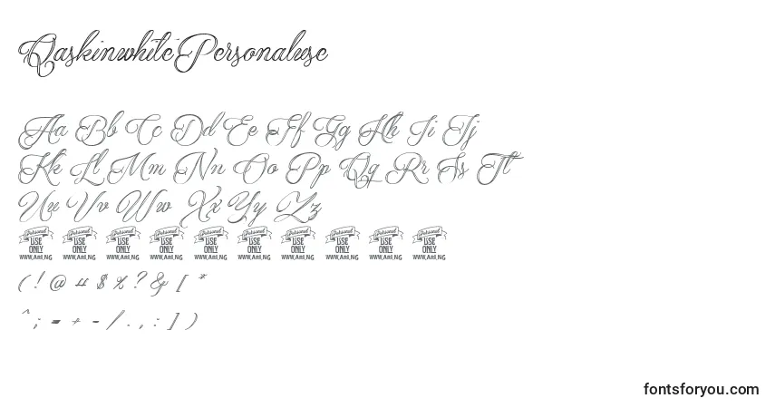 A fonte QaskinwhitePersonaluse – alfabeto, números, caracteres especiais