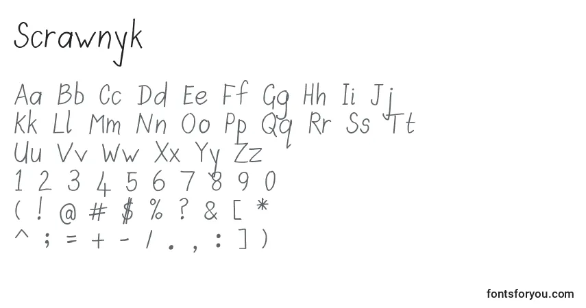 Шрифт Scrawnyk – алфавит, цифры, специальные символы