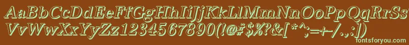フォントAntiquashCdItalic – 緑色の文字が茶色の背景にあります。