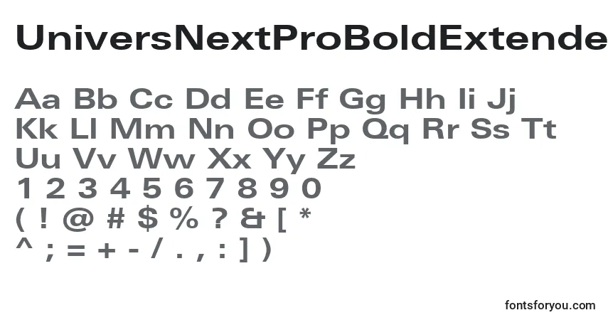 A fonte UniversNextProBoldExtended – alfabeto, números, caracteres especiais