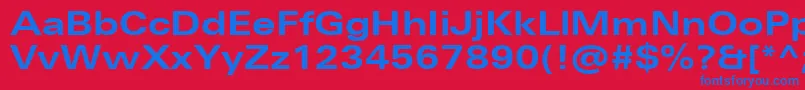 UniversNextProBoldExtended-Schriftart – Blaue Schriften auf rotem Hintergrund