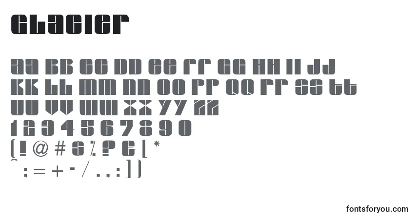 Czcionka Glacier – alfabet, cyfry, specjalne znaki