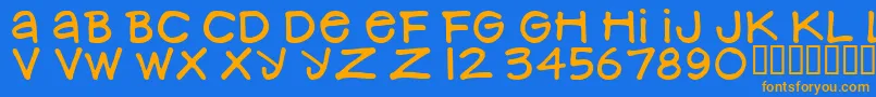 フォントNancynayWide – オレンジ色の文字が青い背景にあります。