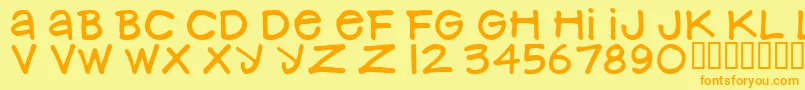 フォントNancynayWide – オレンジの文字が黄色の背景にあります。