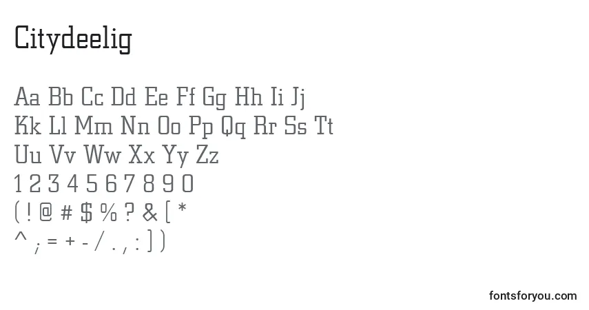 A fonte Citydeelig – alfabeto, números, caracteres especiais