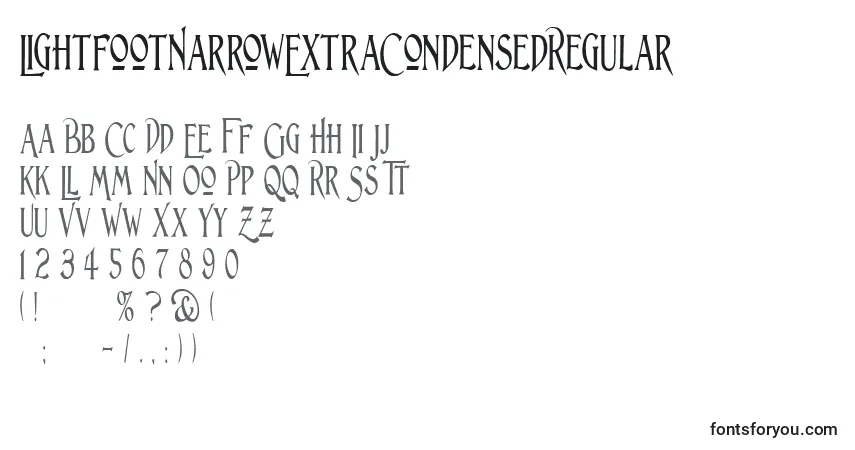 Czcionka LightfootNarrowExtraCondensedRegular – alfabet, cyfry, specjalne znaki