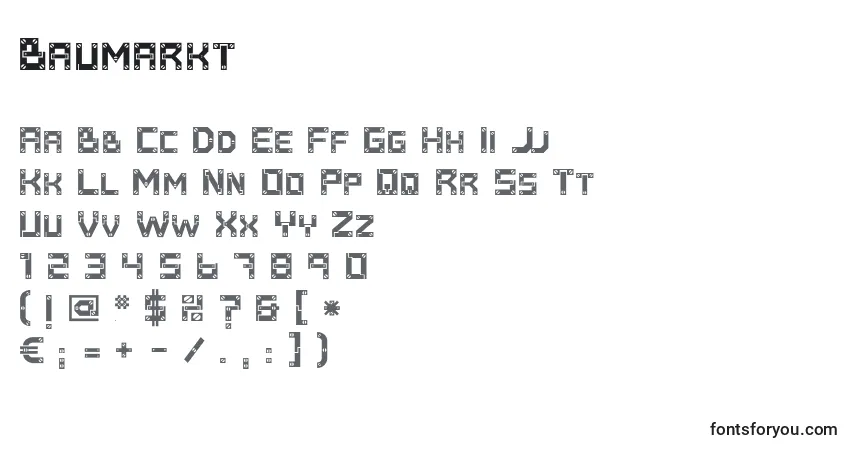 Schriftart Baumarkt – Alphabet, Zahlen, spezielle Symbole