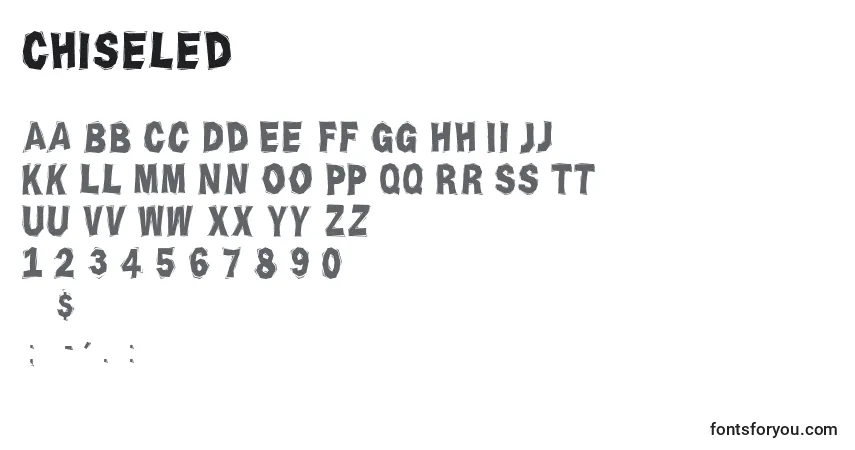 Czcionka Chiseled – alfabet, cyfry, specjalne znaki