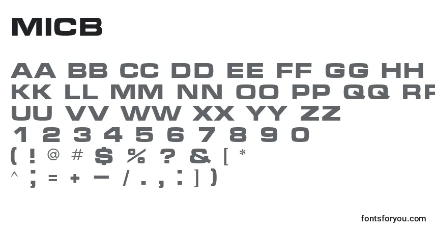 Schriftart Micb – Alphabet, Zahlen, spezielle Symbole
