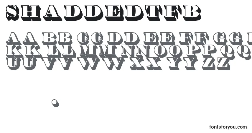 Czcionka ShaddedTfb – alfabet, cyfry, specjalne znaki