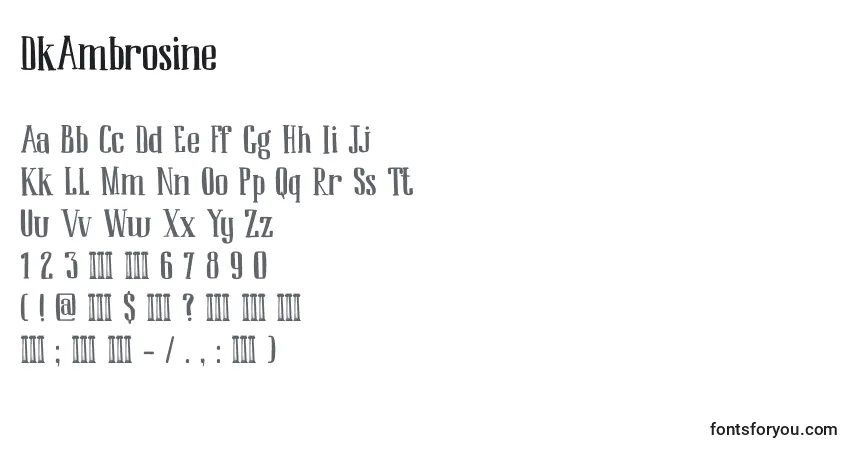 A fonte DkAmbrosine – alfabeto, números, caracteres especiais
