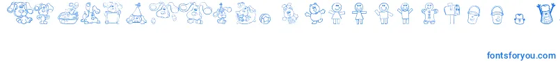 BluesClues-Schriftart – Blaue Schriften auf weißem Hintergrund