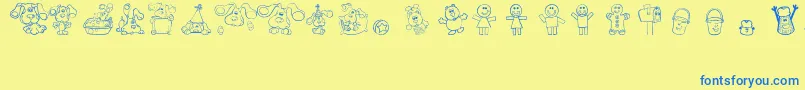 BluesClues-Schriftart – Blaue Schriften auf gelbem Hintergrund