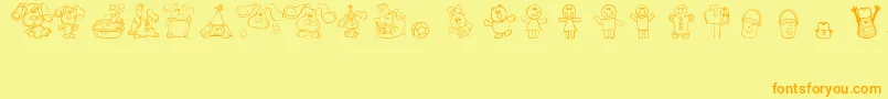 BluesClues-Schriftart – Orangefarbene Schriften auf gelbem Hintergrund