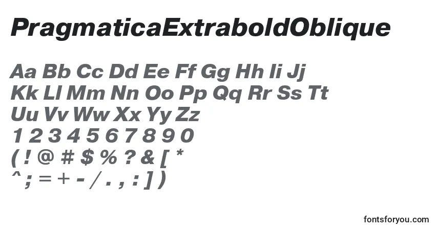 Schriftart PragmaticaExtraboldOblique – Alphabet, Zahlen, spezielle Symbole