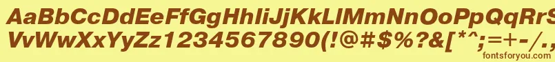 フォントPragmaticaExtraboldOblique – 茶色の文字が黄色の背景にあります。