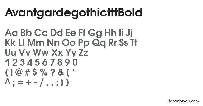 A fonte AvantgardegothictttBold – alfabeto, números, caracteres especiais