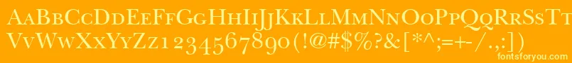 Fonte BaskervilleSmallCapsSsiSmallCaps – fontes amarelas em um fundo laranja