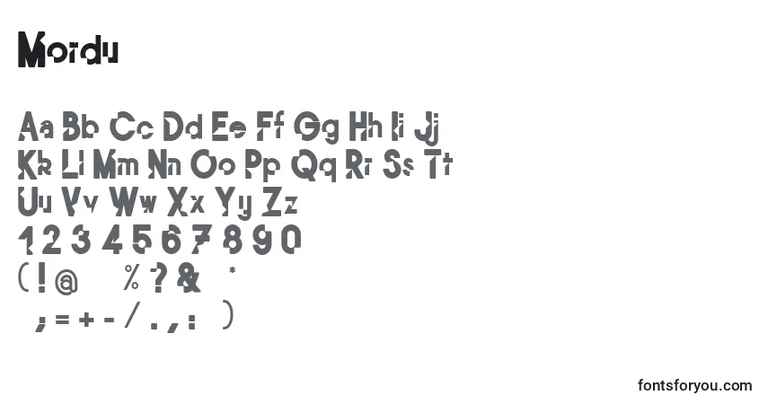 A fonte Mordu – alfabeto, números, caracteres especiais
