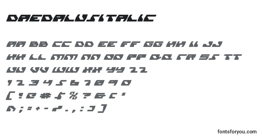 A fonte DaedalusItalic – alfabeto, números, caracteres especiais