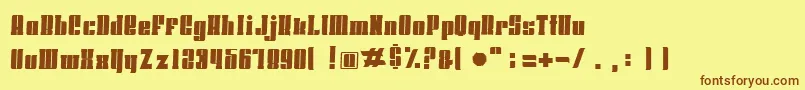 フォントHoodsandcapersSlab – 茶色の文字が黄色の背景にあります。