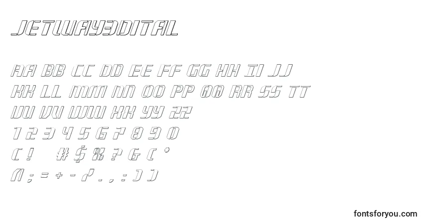 A fonte Jetway3Dital – alfabeto, números, caracteres especiais