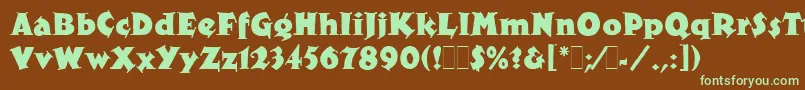 フォントXyloLetPlain.1.0 – 緑色の文字が茶色の背景にあります。