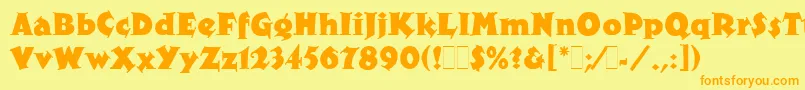 フォントXyloLetPlain.1.0 – オレンジの文字が黄色の背景にあります。