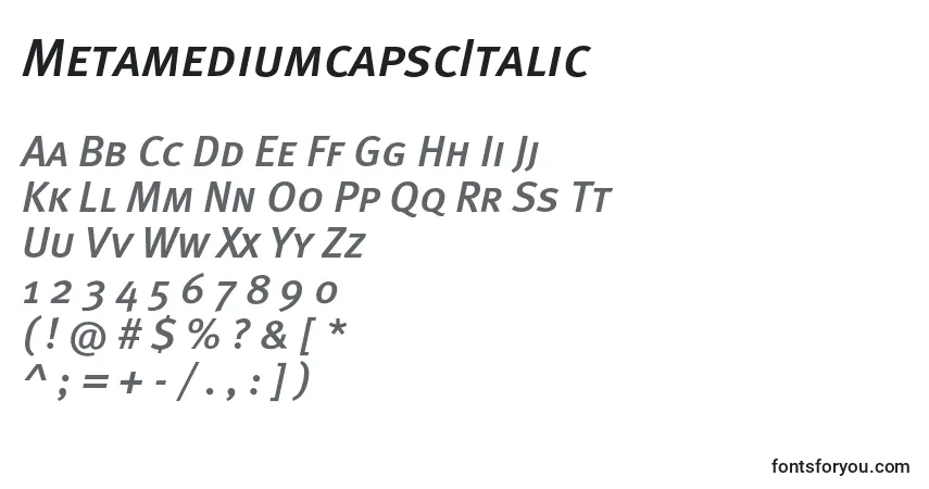 Шрифт MetamediumcapscItalic – алфавит, цифры, специальные символы