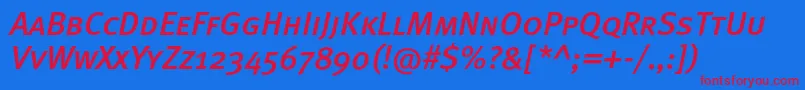 MetamediumcapscItalic Font – Red Fonts on Blue Background