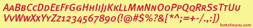 MetamediumcapscItalic Font – Red Fonts on Yellow Background