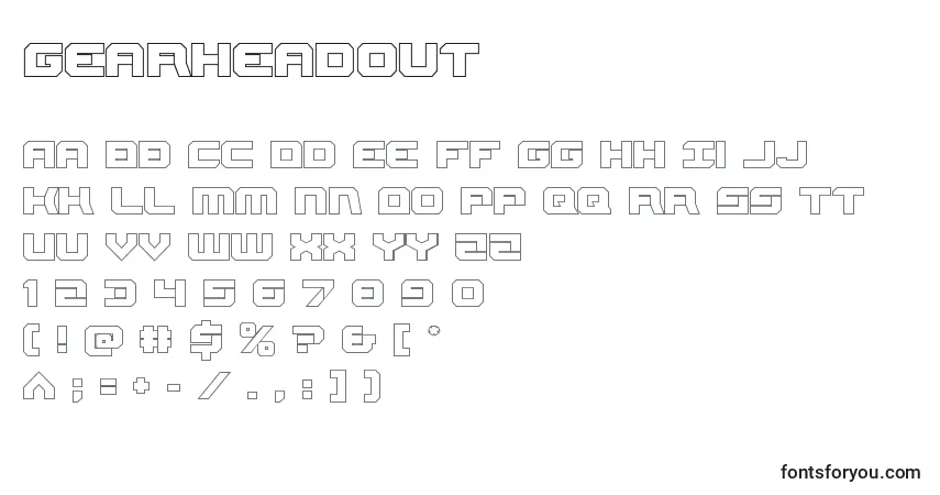 Schriftart Gearheadout – Alphabet, Zahlen, spezielle Symbole