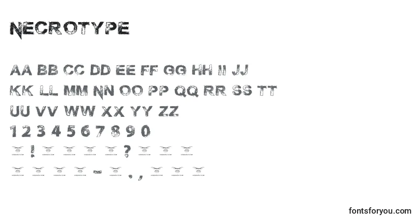 A fonte Necrotype (108856) – alfabeto, números, caracteres especiais