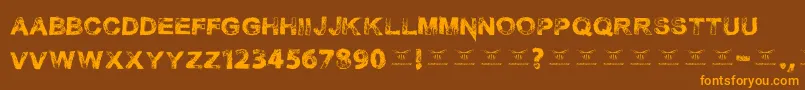 Necrotype-Schriftart – Orangefarbene Schriften auf braunem Hintergrund