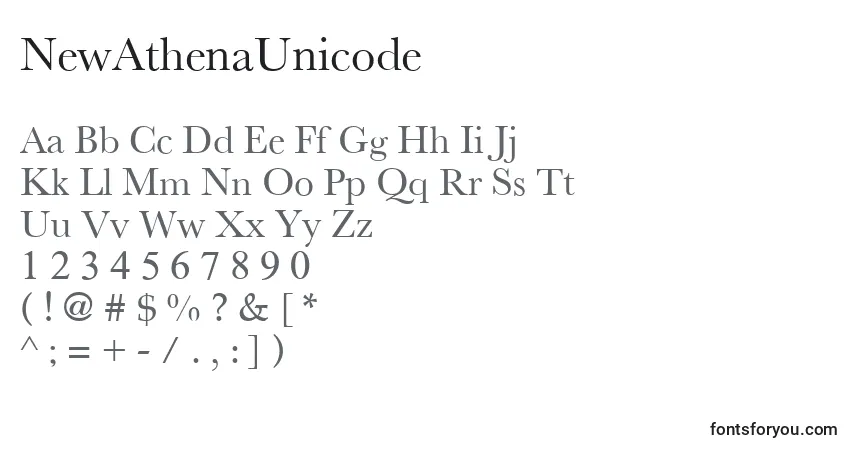 Czcionka NewAthenaUnicode – alfabet, cyfry, specjalne znaki