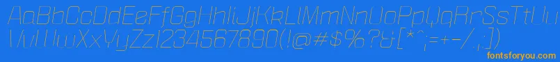フォントPoliticaXtLightItalic – オレンジ色の文字が青い背景にあります。