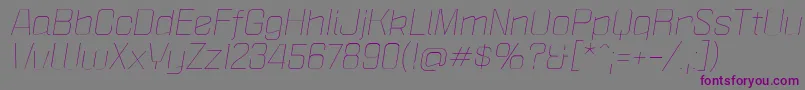 フォントPoliticaXtLightItalic – 紫色のフォント、灰色の背景